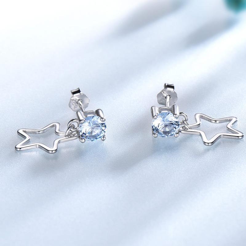 Gica Gema Schmuck S925 Sterlingsilber Himmelblauer Diamant Fünfzackiger Stern Ohrstecker Für Frauen Feiner Hochwertiger Schmuck Geschenk zum Valentinstag