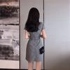 Summer New Retro Chic Plaid Super Fairy Dress Girl Sukol Thin V-neck Waist Temperament Skirt Woman