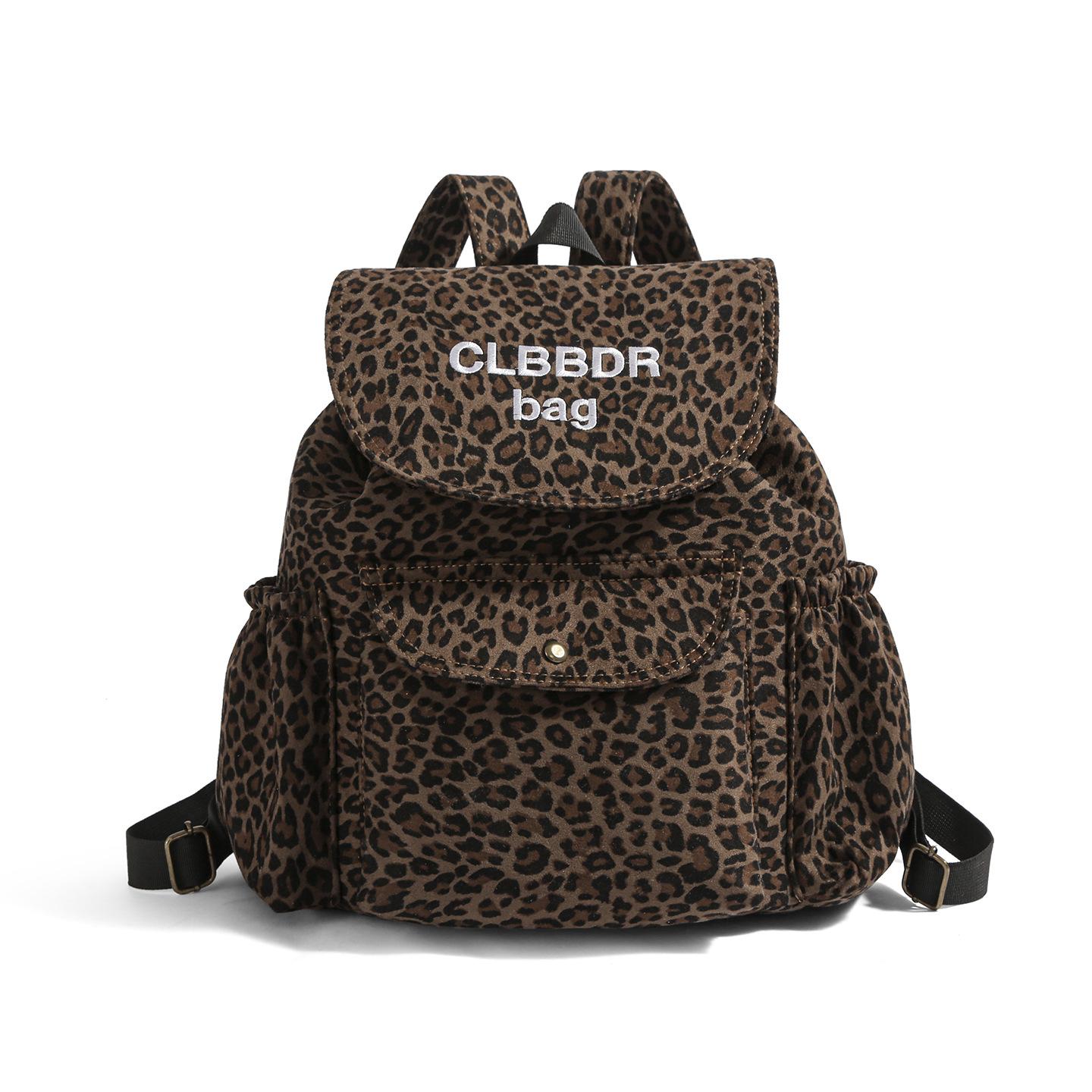 Нейлоновый рюкзак с леопардовым принтом Модная женская повседневная школьная сумка Трендовый рюкзак с вышивкой