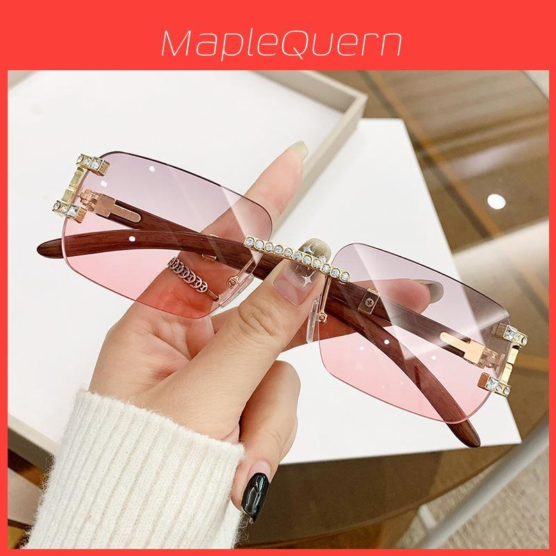 New Frameless Small Square Sunglasses With Rhinestone Accents For Fashionable Street Style