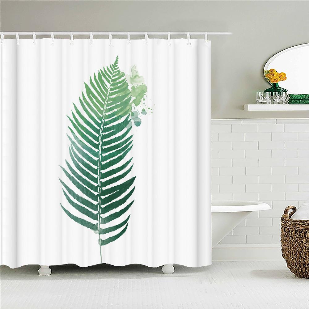 Waterproof Fabric Shower Curtain Printing Fresh Green Plant Leaves Bathroom Curtains Polyester Decoration Bath Screen with Hooks