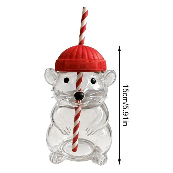 Yousheng Christmas Glass Straw Tumbler Cute Holiday Themed Sippy Cup for Coffee Beer Wine Cocktails Reusable Drinking Glass with Straw