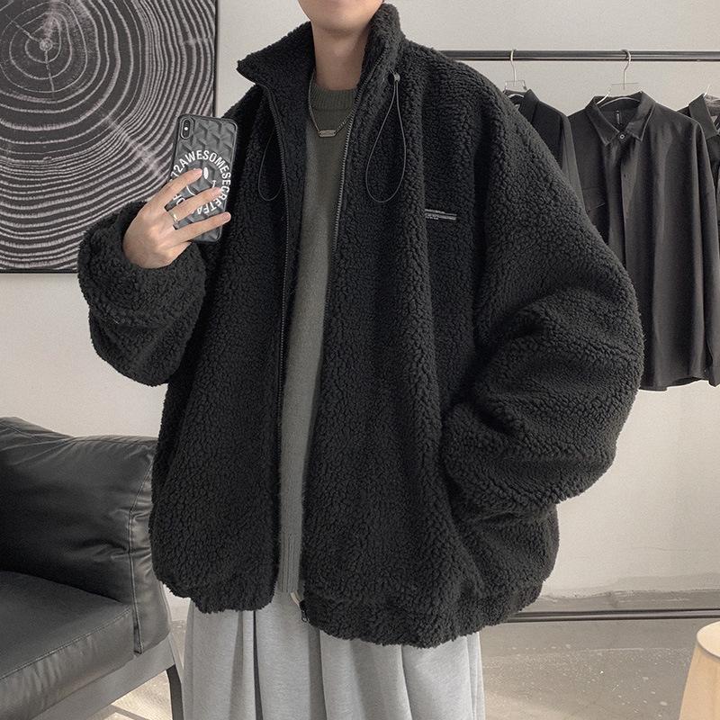 Men's Lambswool Stand Collar Cotton-Padded Jacket - Thickened and Warm for Winter