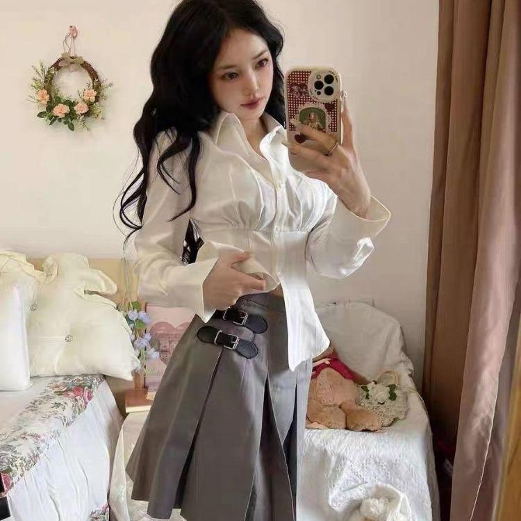 Korean Fashion Harajuku Preppy Elegant White Women Blouse Tunic Shirt Japanese Style Casual JK Slim Female