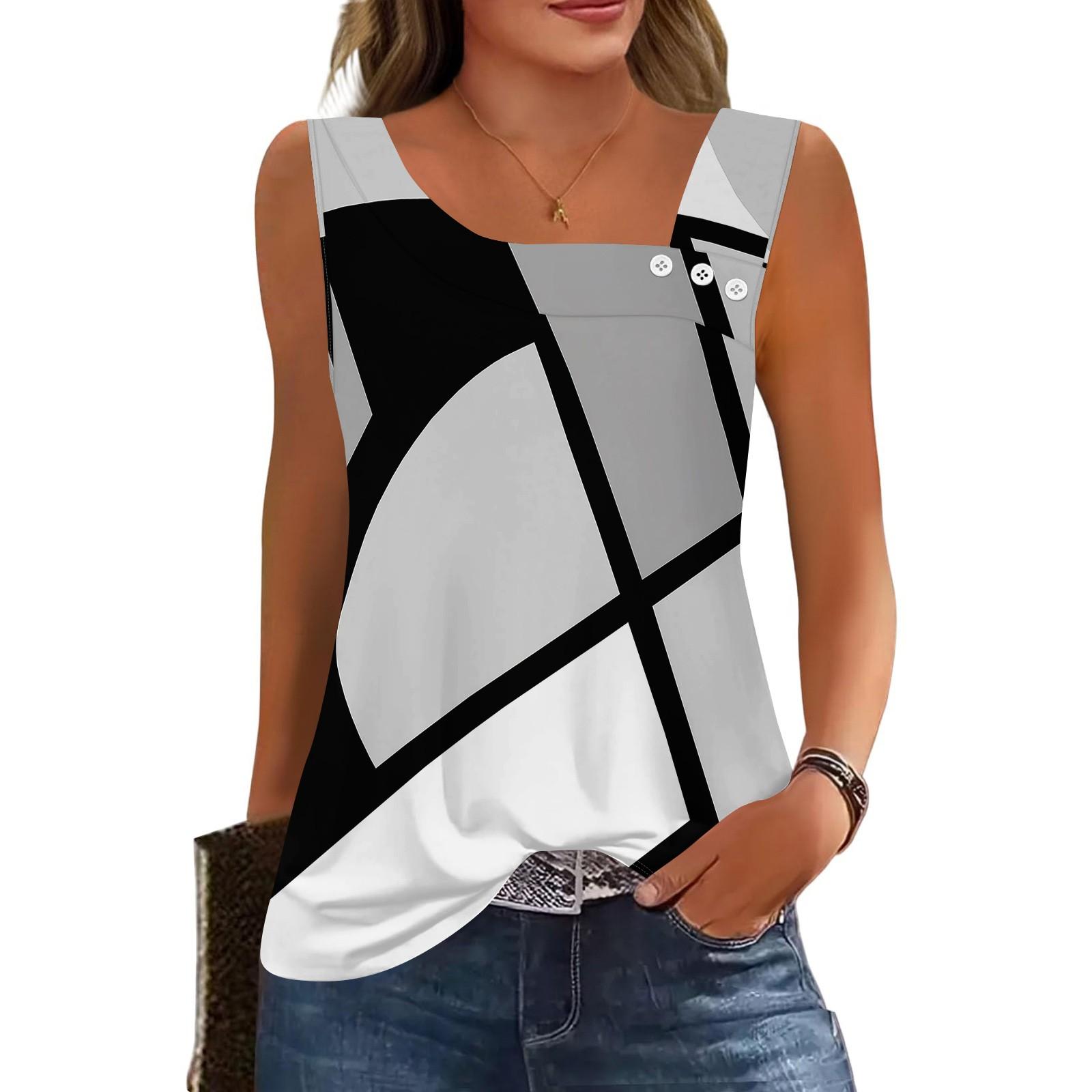 

Женские летние майки с квадратным вырезом, без рукавов, на пуговицах, повседневные, нарядные туники, базовые, для работы, футболки, блузки XXL