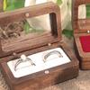 Double Slot Wooden Ring Box Rectangular Jewelry Ring Holder Black Walnut Cufflinks Box  Couples