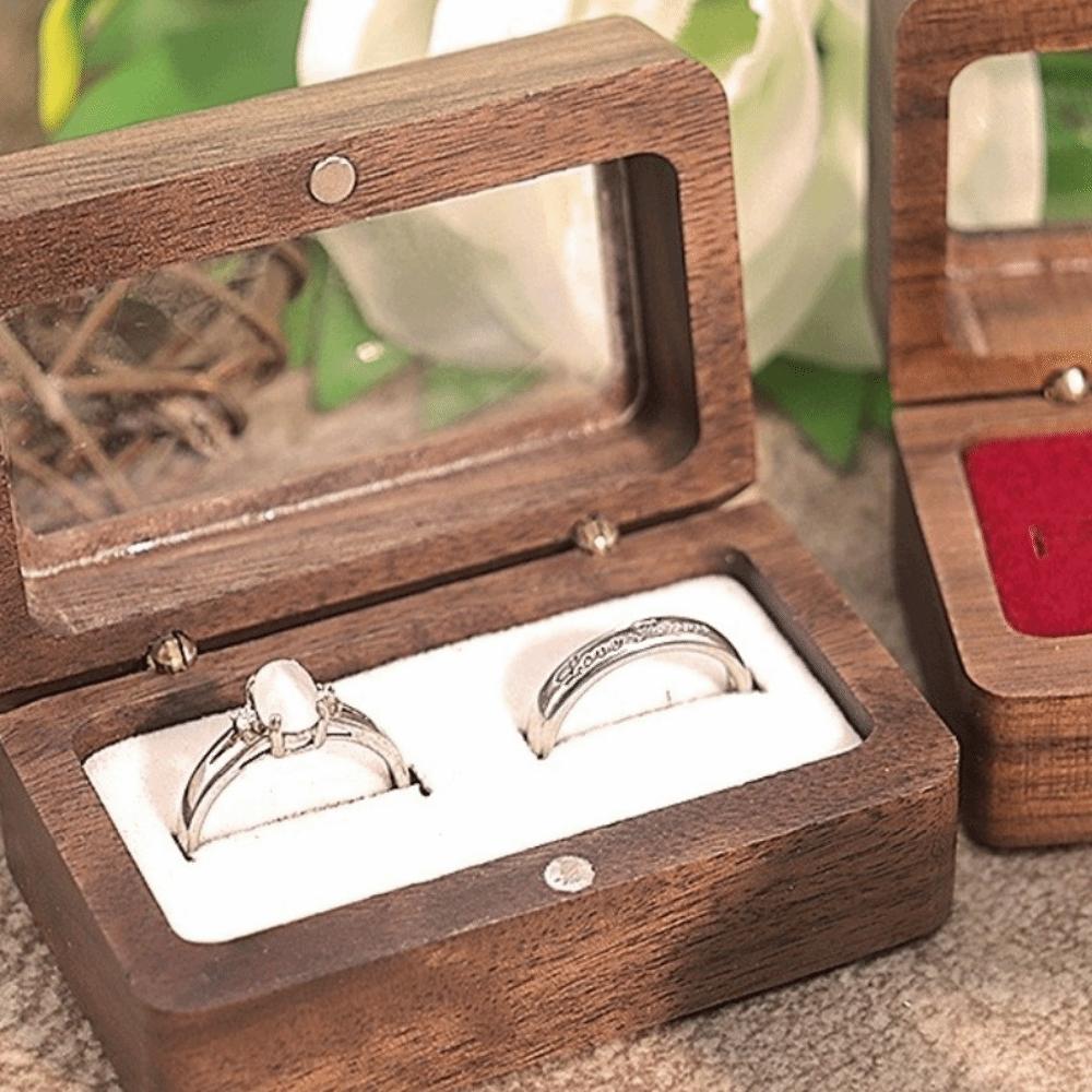 Double Slot Wooden Ring Box Rectangular Jewelry Ring Holder Black Walnut Cufflinks Box  Couples