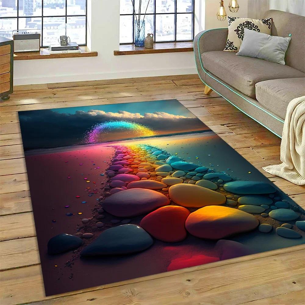 2025 New Style Colorful Pebble Rainbow Road Beach Stone Nature Carpet Rug for Living Room Bedroom Home Sofa,Non-slip Floor Mat