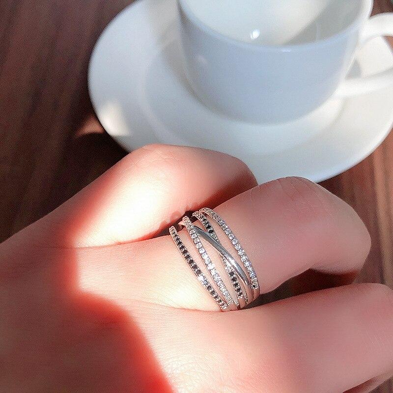 925 Sterling Silver Simple Splicing Rings New Fashion Sparkling Zircon Fine Jewelry Elegant Wedding Party Accessories For Women