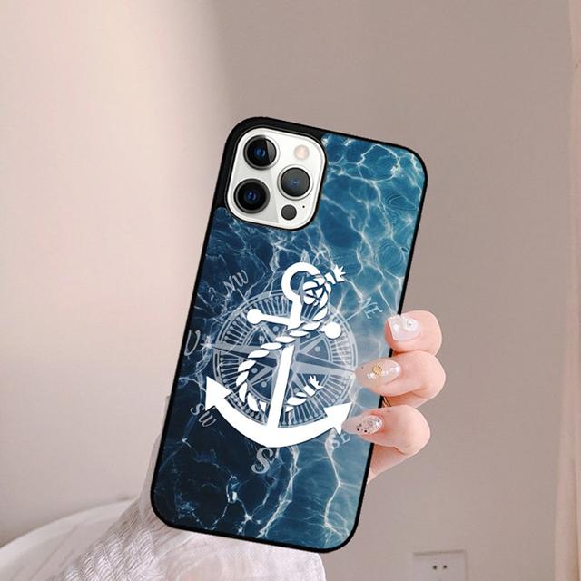 Blue Boat Anchor Printing Drawing Phone Case Back Cover for iPhone 17 Air 16 15 14 13 11 12 Pro Max Plus Coque