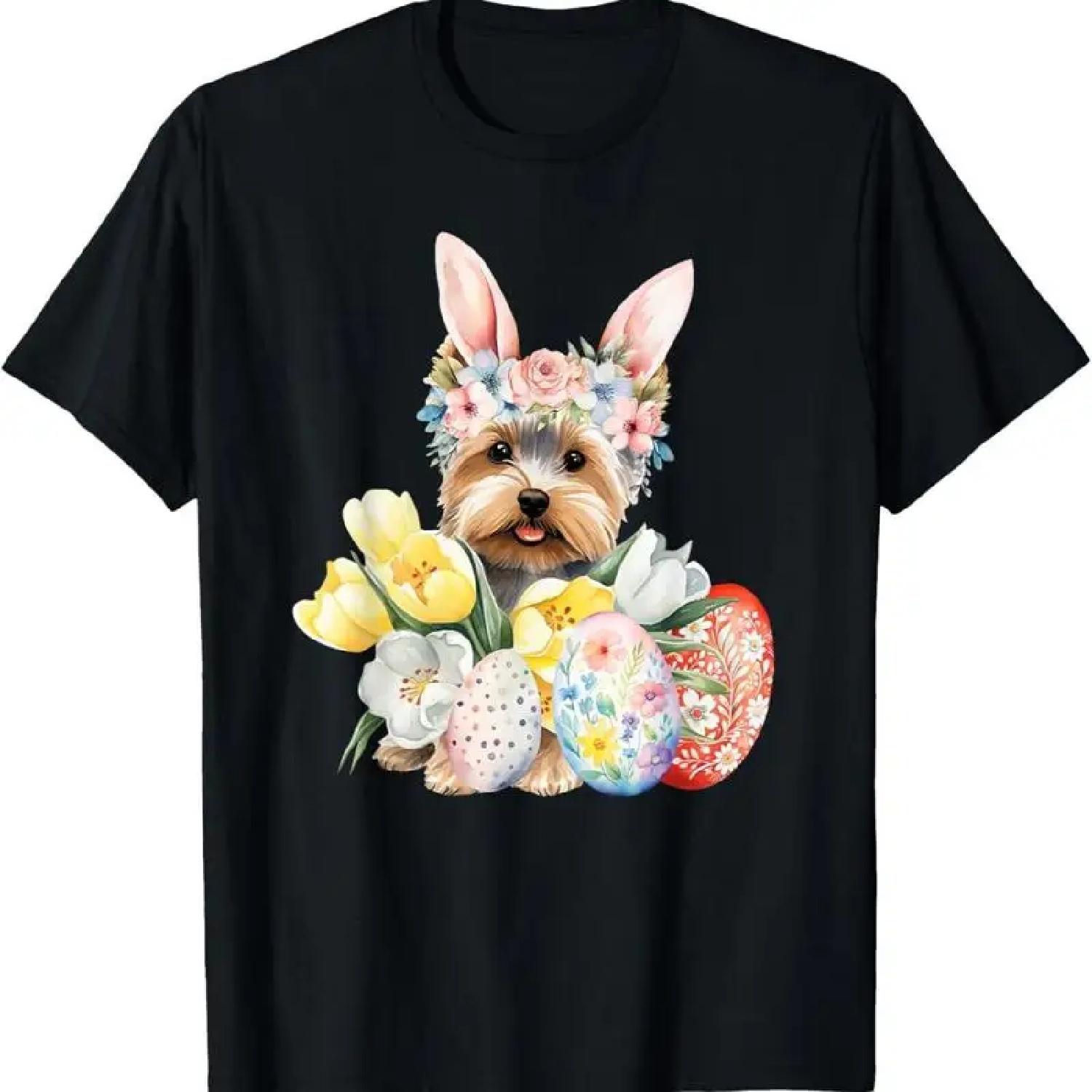 Цветочный Йоркширский Терьер Пасхальная Собака Ушки Зайца Яйца Щенок Цветок Футболка S
