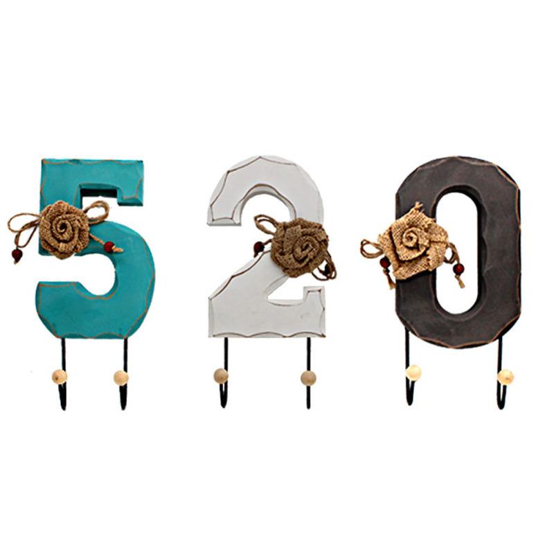 

Wooden Number Shape Wall Hanging Hook Coat Hanger Sundries Storage