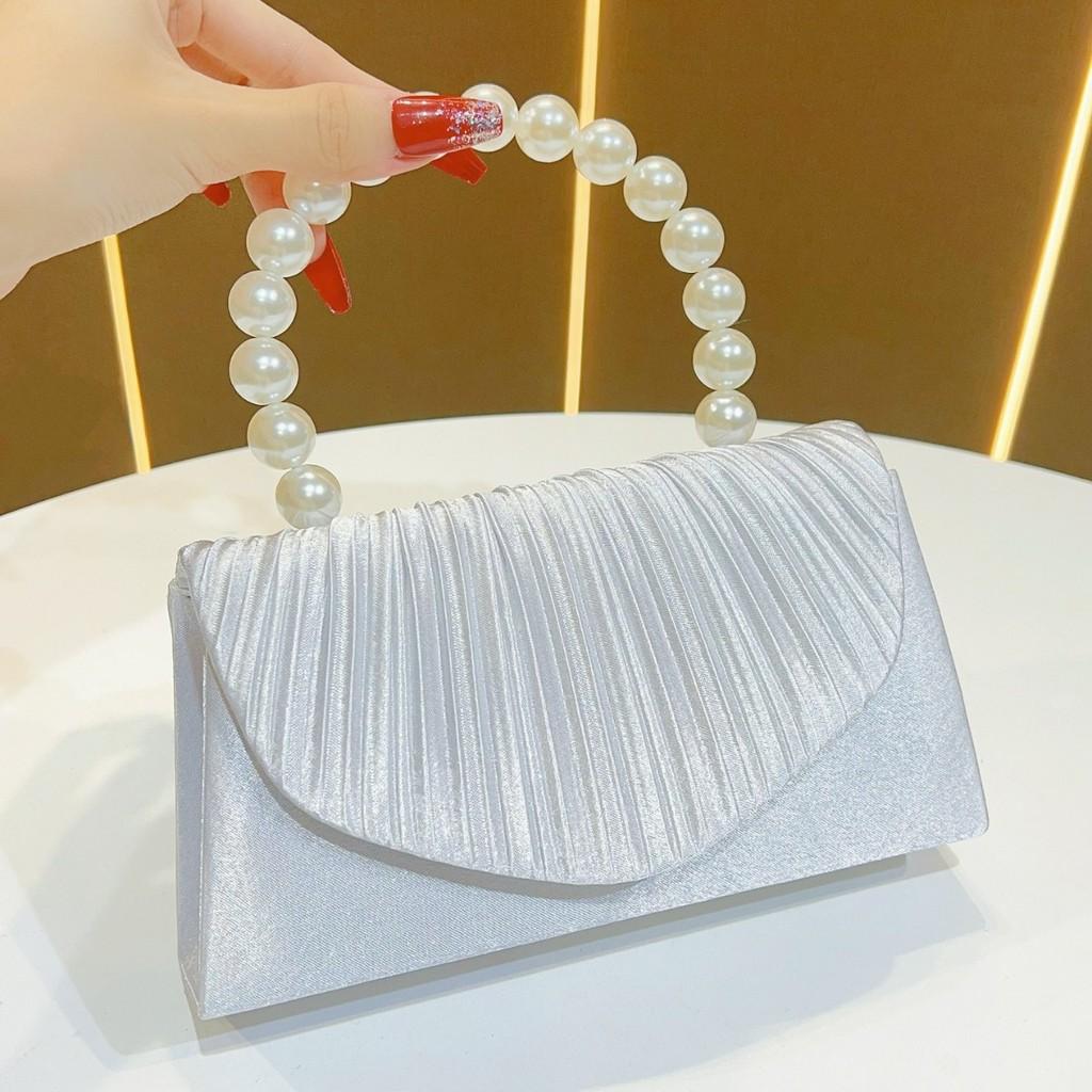 Modische Damen-Polyester-Clutch-Abendtasche mit Perlenverzierungen für Partys und formelle Anlässe