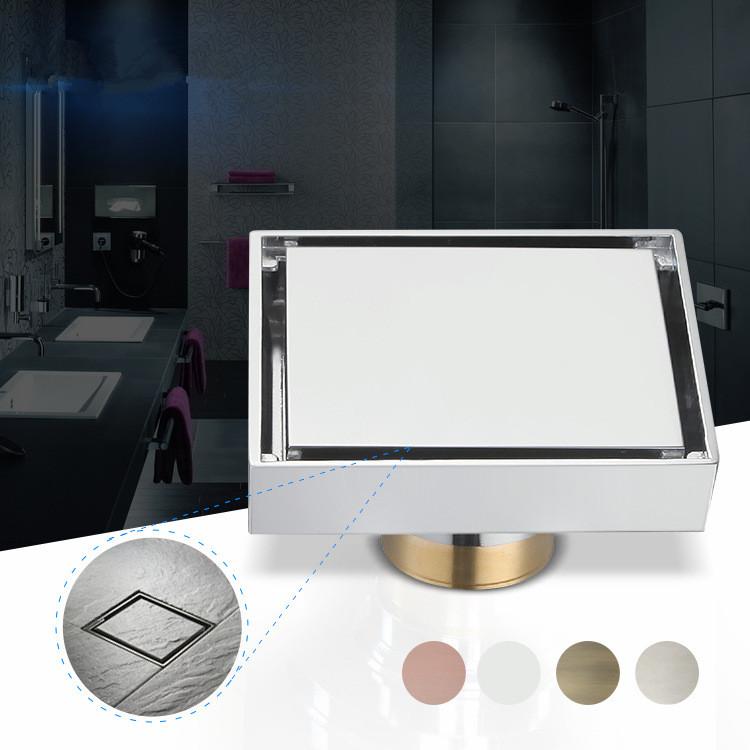 Modern Metal Square Floor Strainers Brass Bathroom Shower Stealth Tile Insert Anti Odor Linear Floor Drain