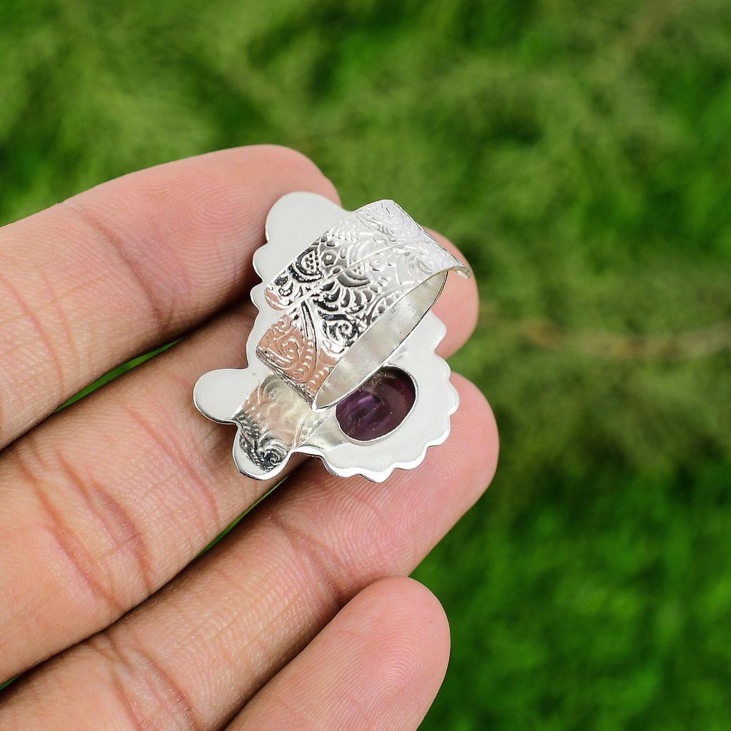 Womens day Deal Oval African Amethyst Stone Promise Ring Jewelry Sterling Silver