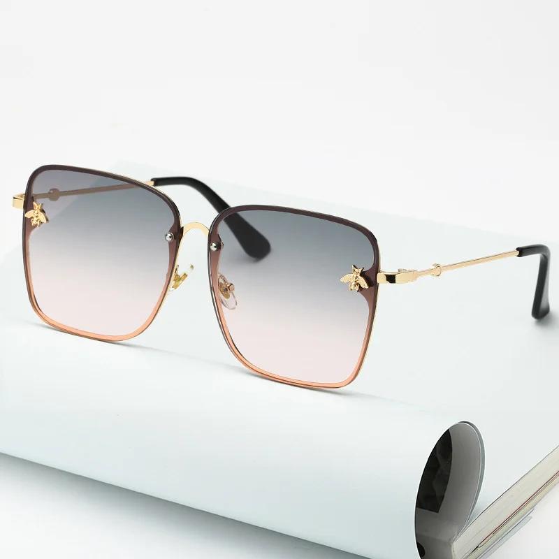 

Vintage Fashion Oversized Rimless Sunglasses Woman Famous Luxury Brand Design Retro Gradient Bee Square Sun Glasses For Female 1PC