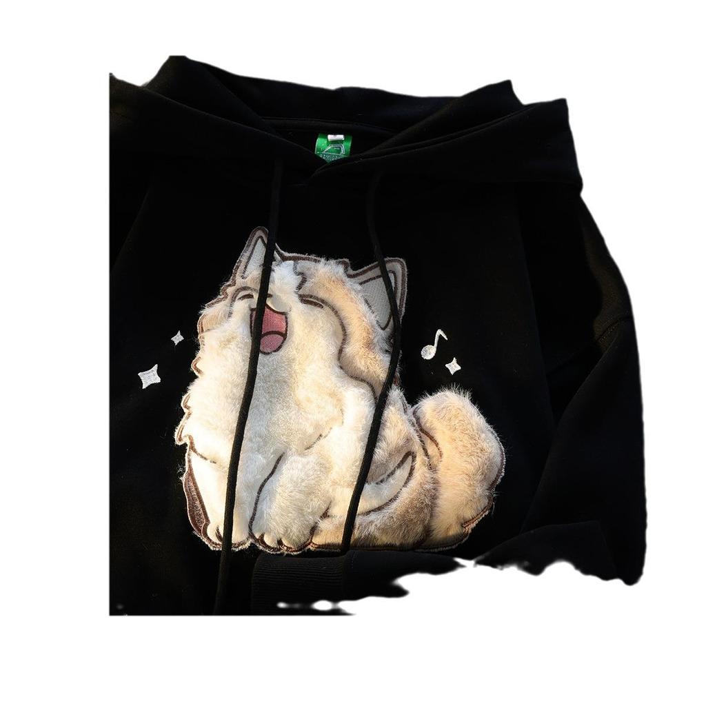 Damen Vintage Bestickter Hoodie: Herbst/Winter, Übergröße, Dick, Locker geschnitten, Trendiges Paarsweatshirt