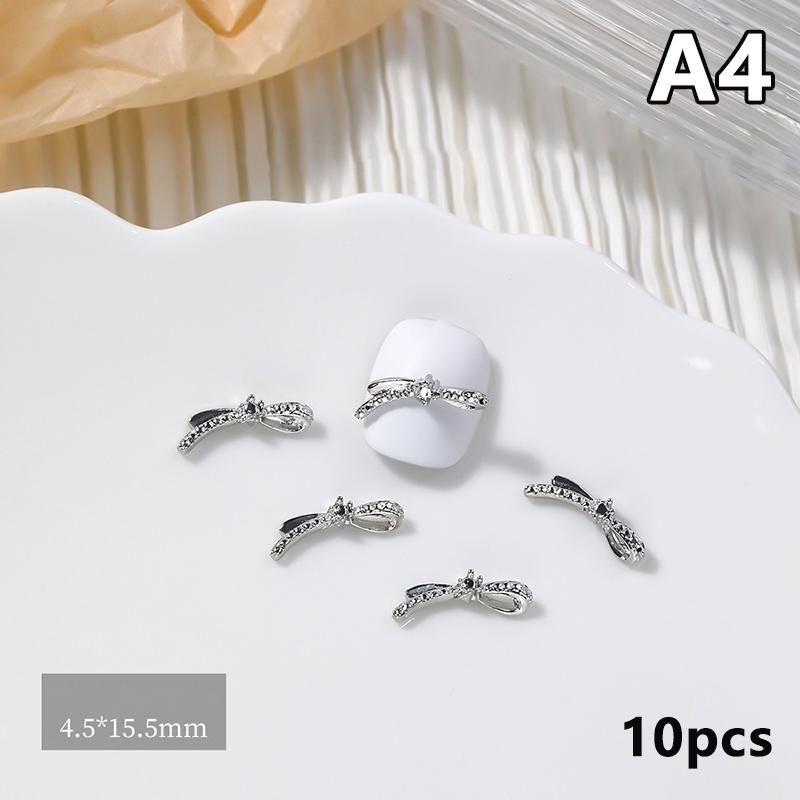

10Pcs Alloy Bow Diamond Luxury Heart Square Nail Art Rhinestones Gems Sparkle Glass Nail Stones DIY Charms A4