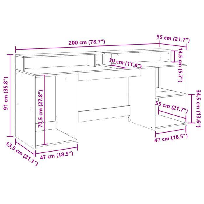 VidaXL Bureau avec lumières LED chêne artisanal bois d'ingénierie, bureau d'écriture, bureau d'ordinateur, bureau à 3309446