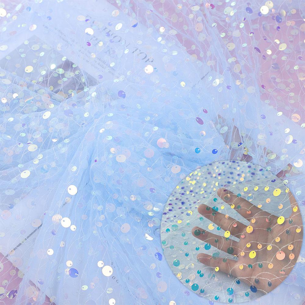 59x17.7in Glitter Multicolor Sequin Mesh Fabric Fashion Embroidery Holographic Material For DIY Wedding Party Dresses Decoration