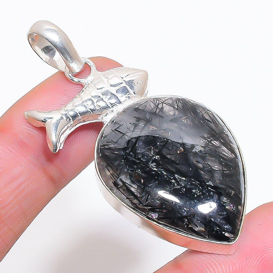 

Natural Black Rutile Gemstone 925 Sterling Silver Jewelry Pendant 2.29 AP-14081