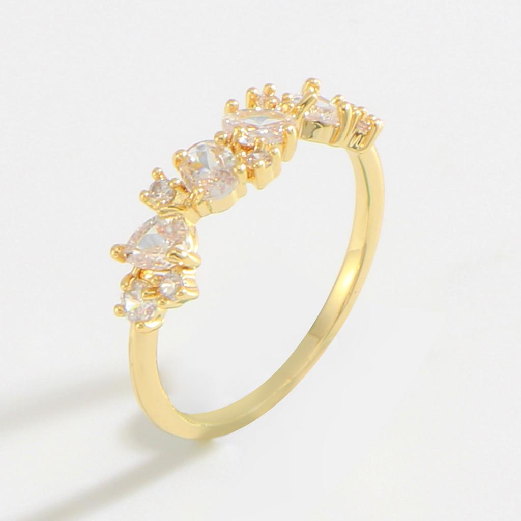 Golden Copper Ring with Synthetic Zircon Inlay Elegant Stackable Band Ring for Women
