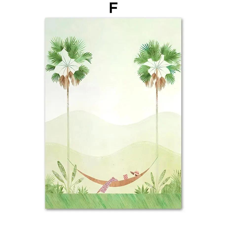 Ocean Beach Palme Surfbrett Möwe Leinwandmalerei - Reiseplakate und Drucke für Wohnzimmerdekor