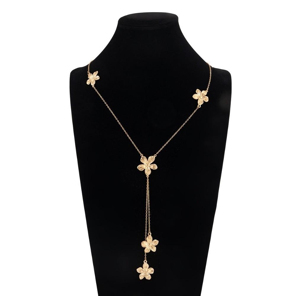Gold Flower Pendant Necklace Punk Flower Tassels Earrings Vintage Y-shaped Chain Necklace Women