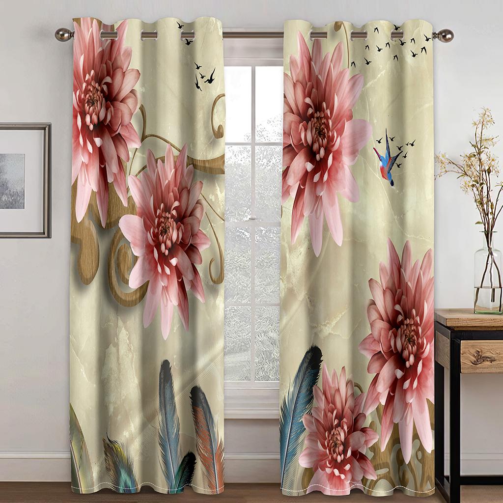 Luxuriöse Goldene Blume Rose Diomand Mädchen Fenster Vorhänge Raffrollos für Wohnzimmer Kinder Schlafzimmer Küche Tür Heimdekor Gerät 2 Stück