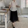 New ArrivalS Open Run Women S Sheer waiSt Strap Collar Short Sleeve blouSe