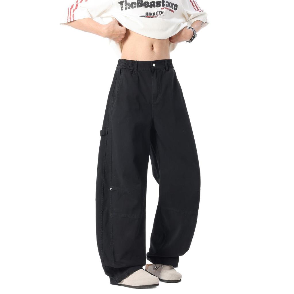Spring and summer new European, American and Japanese retro splicing black scimitar loose straight casual pants men's trendy pants