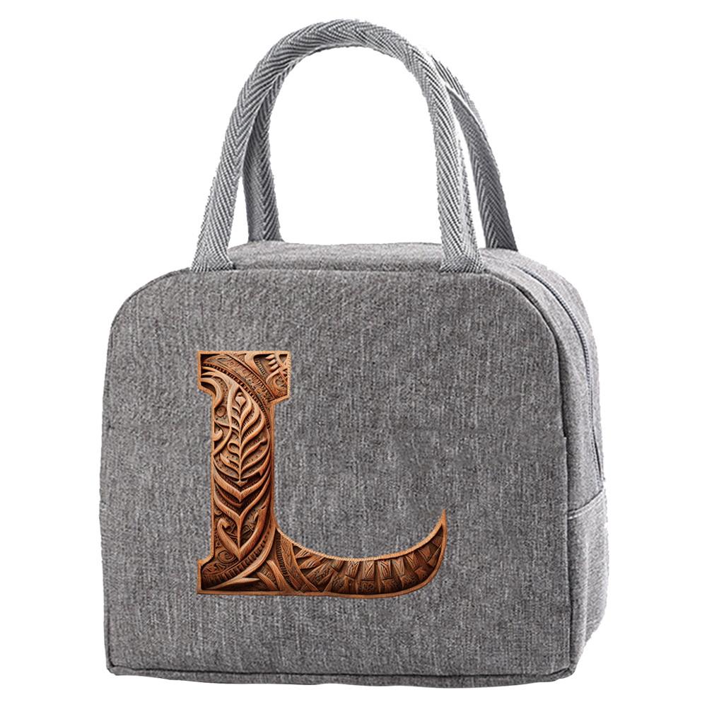 Portable Food Insulation for Traveling Wood Art Letter Printing Box Picnic Waterproof Oxford Zipper Insulation Lunch Bag