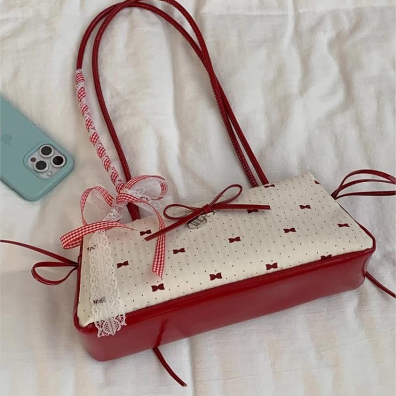 Fairycore Aesthetic Bow Blue Shoulder Bags Women New Trendy Silk Ribbon Chic Bow Y2k Handbag Hot Girls Sweet Cute Underarm Bag