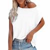 Women Summer Solid Color O-neck Off Shoulder Short Sleeves T-shirt with Pocket