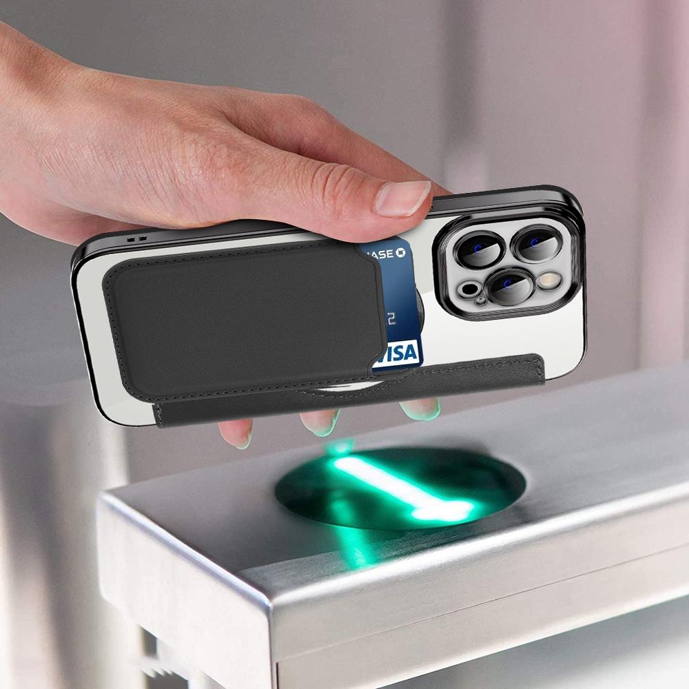 For iPhone 11 Pro Max 6.5 inch Compatible with MagSafe RFID Blocking Card Slots PU Leather+TPU Electroplating Clear Back Flip Case with Lens Film