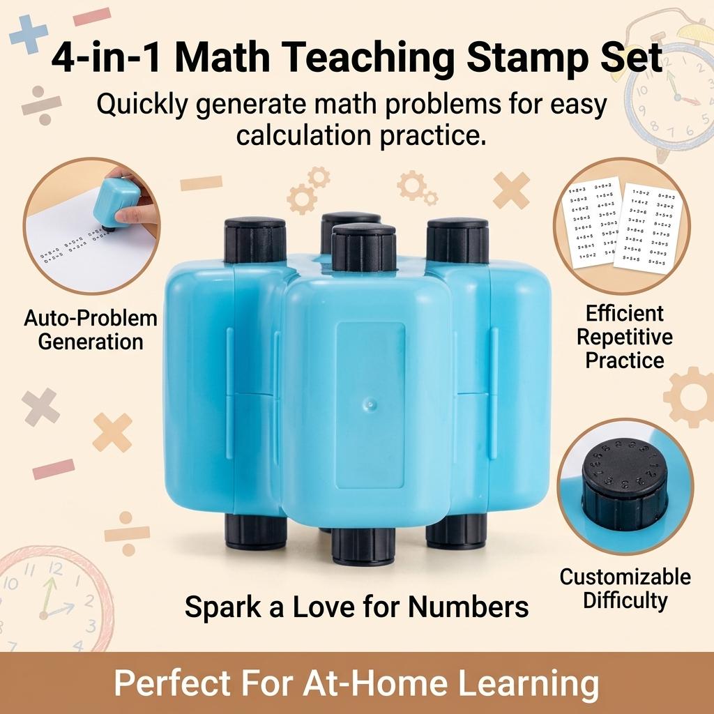 4 In 1 Math Practice Roller Stamp For Kids Calculation Learning Tool With Addition Subtraction Multiplication Division Function
