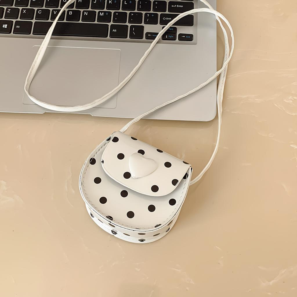Polka dot crossbody bag, Korean style exquisite shoulder bag, 3D heart flap bag, fashionable holiday accessory.