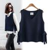 Autumn and Winter Knitted Siping Lace-up Vest, V-neck Pullover Vest, Loose Outer Sleeveless Sweater Waistcoat