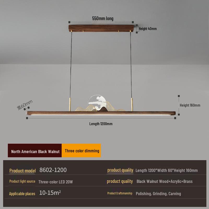 Zen Designer Tea Room Chandelier with Black Walnut and Copper