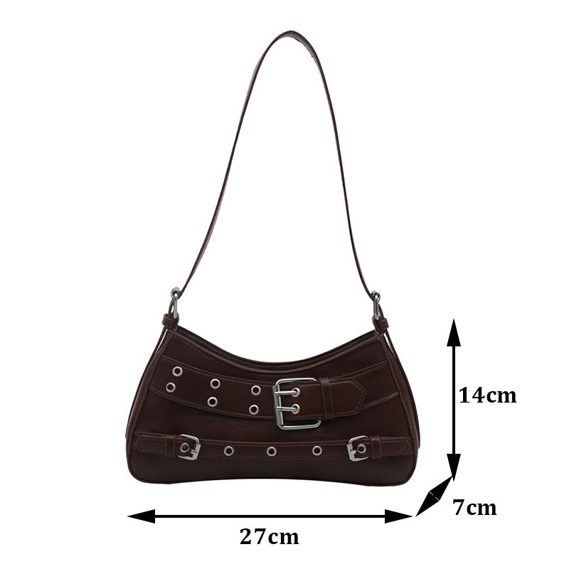 Trendy Cool And Spicy Girl Retro Motorcycle Underarm Bag For Women Casual Shopping Shoulder Bag Small Handbag