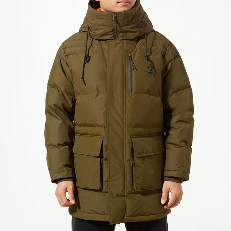 Converse Mid-Length Down Fill Puffer Jacket Asia Sizing 'Olive Green' Men's 10019323-A02