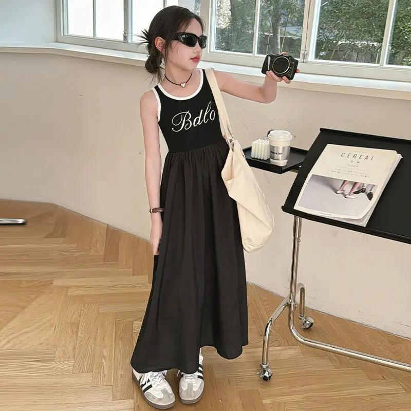 Spring and Summer Girls' Vest Dress Tank Dress Children's Long Dress Casual Vest Long Gown