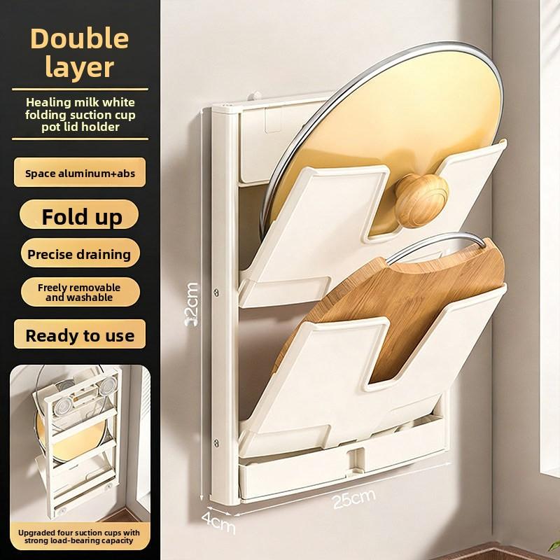 Suction Cup Non-punching Lid Rack Wall-mounted Multi-functional Kitchen Folding Rack Placement Anvil Cutting Board Storage