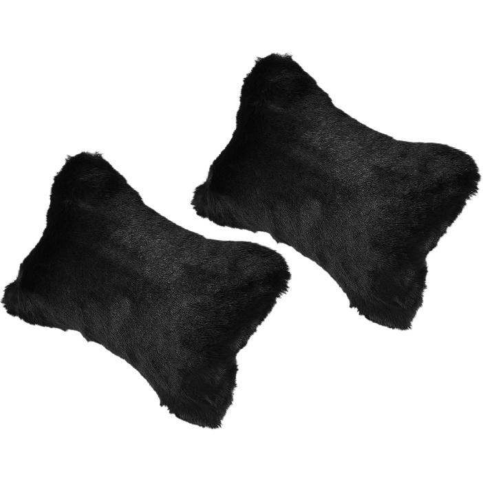 Motoforti Universal Furry Car Seat Headrest, Seat Neck Pillows Head Support, Faux Fur, Black, 1 Pair