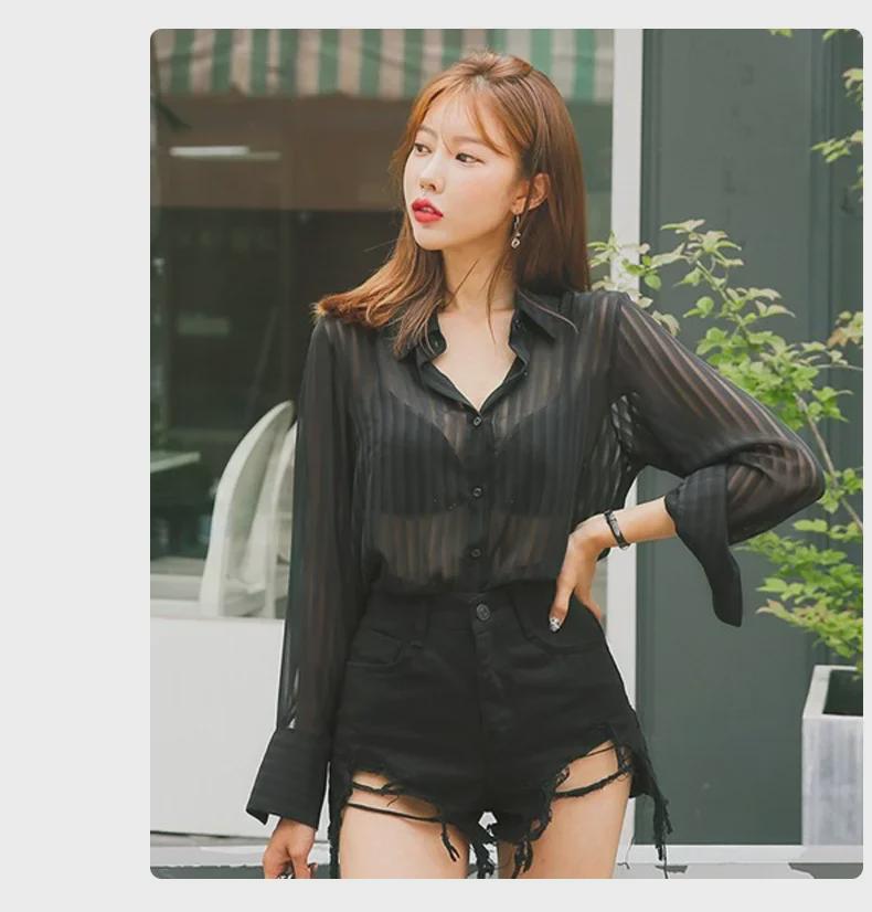 Chic Black Sheer Chiffon Shirt - Stylish and Sexy 2023 Mature Fashion Top