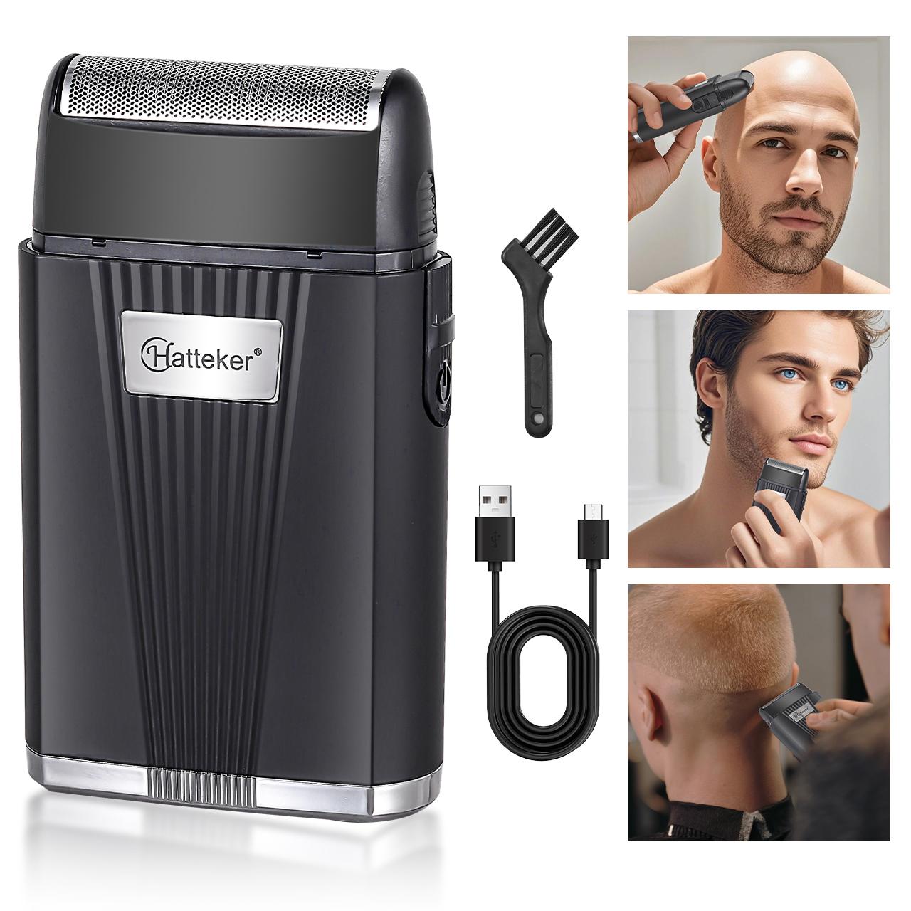 

HATTEKER Электробритва для мужчин Перезаряжаемая Бритва и Прецизионный триммер для лысой головы Беспроводной триммер для бороды чёрный