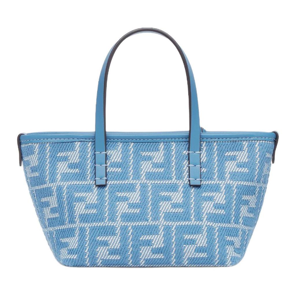 Fendi Roll Denim Effekt FF Jacquard Baumwolle Tragetasche Einkaufstasche Schulter Crossbody Handtasche Mini Damen Tote Blau 8BS096AUPXF1SKL