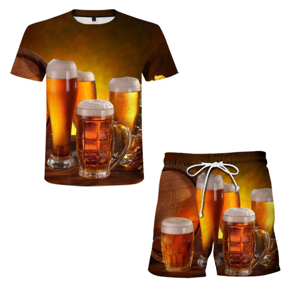 

Мужская футболка с коротким рукавом, шорты, костюмы из двух частей, мужская мода, пивные комплекты с 3D-печатью L