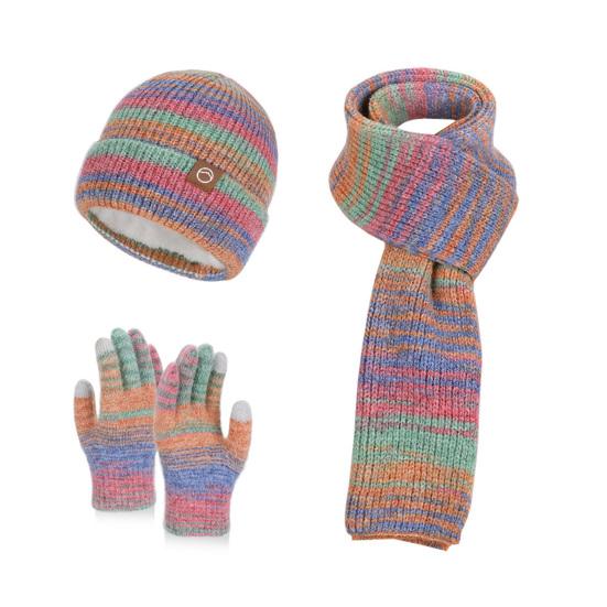 3Pcs/Set Women Winter Hat Scarf Gloves Set Thickened Velvet Lining