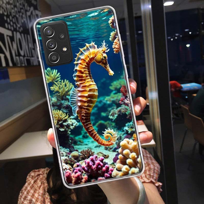Seahorse Underwater Fantasy Phone Case for Samsung A54 A57 A37 A17 A14 A15 A12 A24 A34 A55 A35 A25 A52S A07 A05S A04S A22 A32 A7